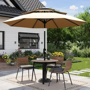 10FT 3-Tier Vented Patio Umbrella – Heavy Duty Outdoor Table Umbrella, 8 Sturdy Ribs, Easy Crank & Tilt, UV Protection, Fade Resistant, for Patio, Pool, Deck, Garden