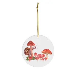 Mushroom Ornament - Circle, Star, Heart, Oval Shapes - White Ceramic with Full-Color Imprint - Perfect for Christmas and Nature Lovers