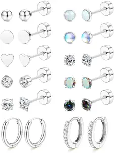 Hypoallergenic Flat Back Earrings for Women- Steel Earrings for Sensitive Ears 20G Stainless Steel Earring Stacks Small Flatback Stud Hoop Cartilage Earring Hypoallergenic Post Earrings