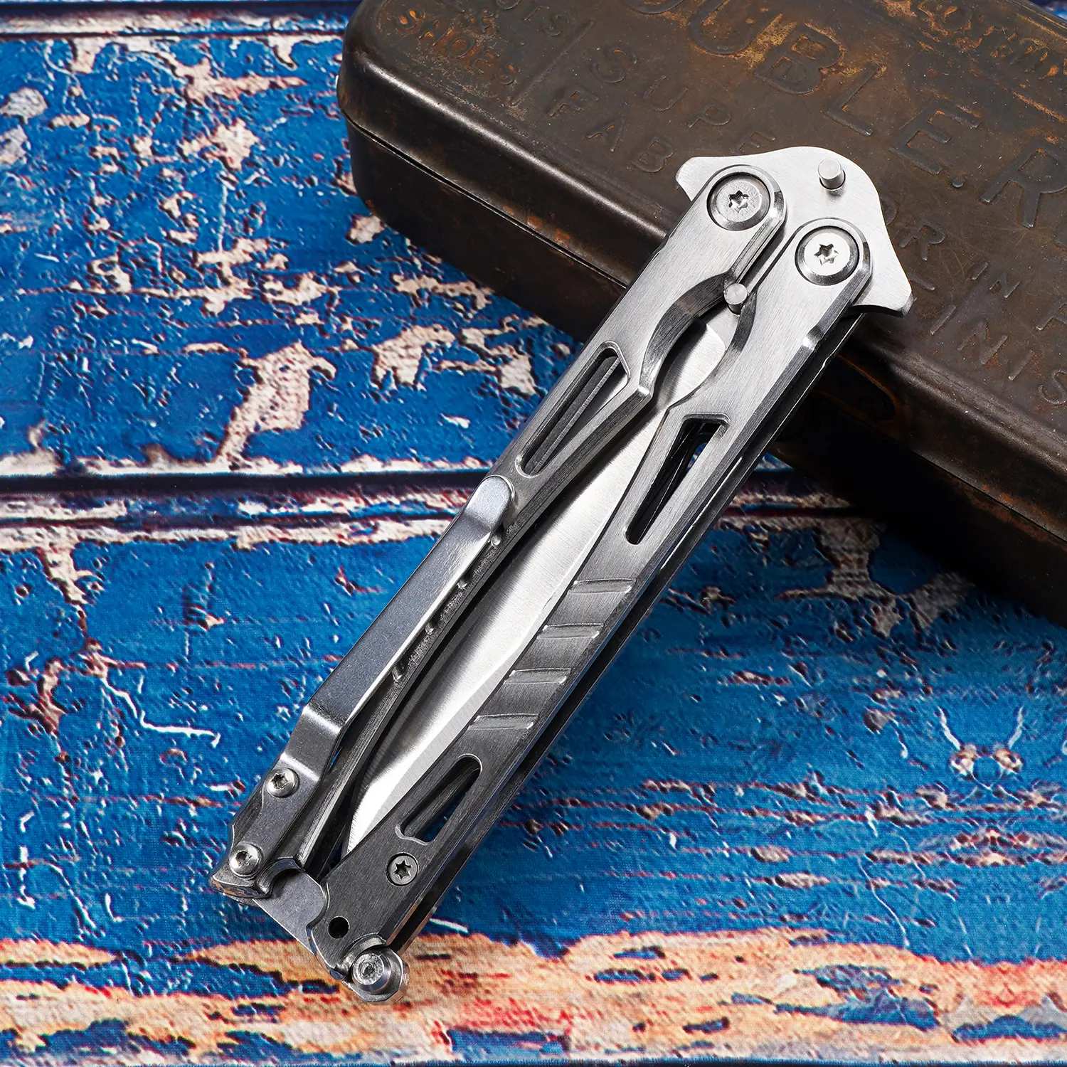 Stainless Steel Balisong Trainer, All-Metal Skill-Building Gear for Outdoor EDC Tools and Durable Practice Sessions, All Metal Tool