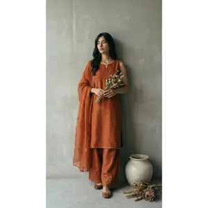 Afreen Women's Clothing Set - 3PC Chiffon Dupatta, Shirt, Shalwar, Lightweight, Breathable, Elegant