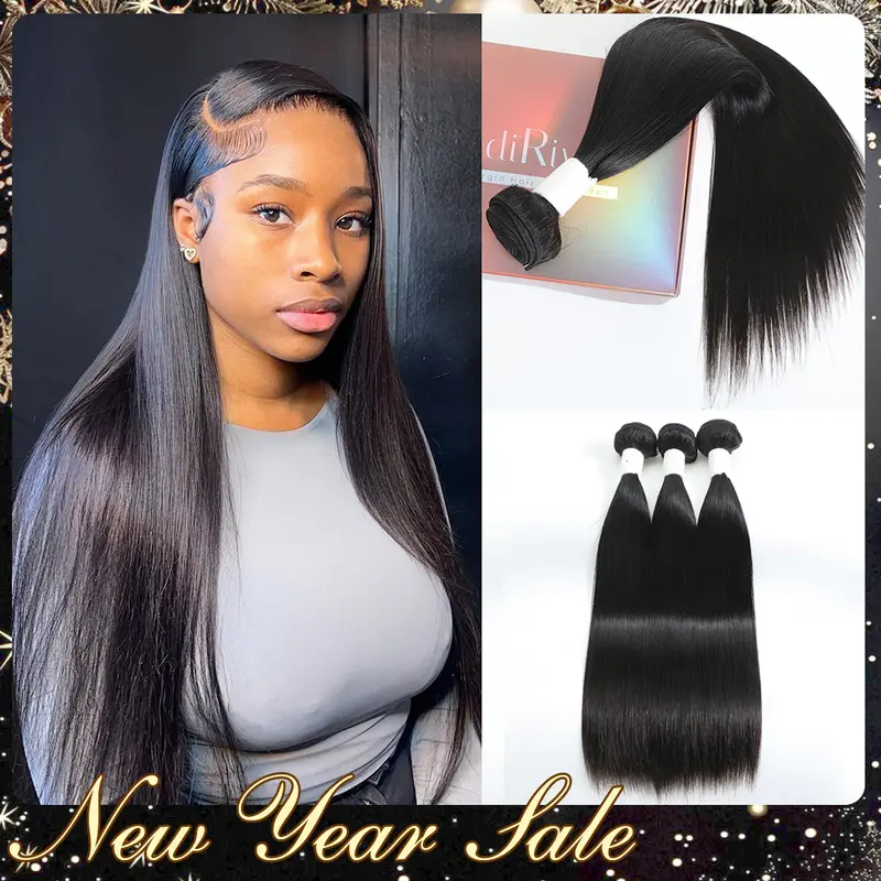 CindiRiver 100% Raw Virgin Human Hair Bundles Straight Brazilian Unprocessed Straight Hair Weave Quick Weave Extensions  Natural Black for Woman  Sew in/ Glue in 100g/piece