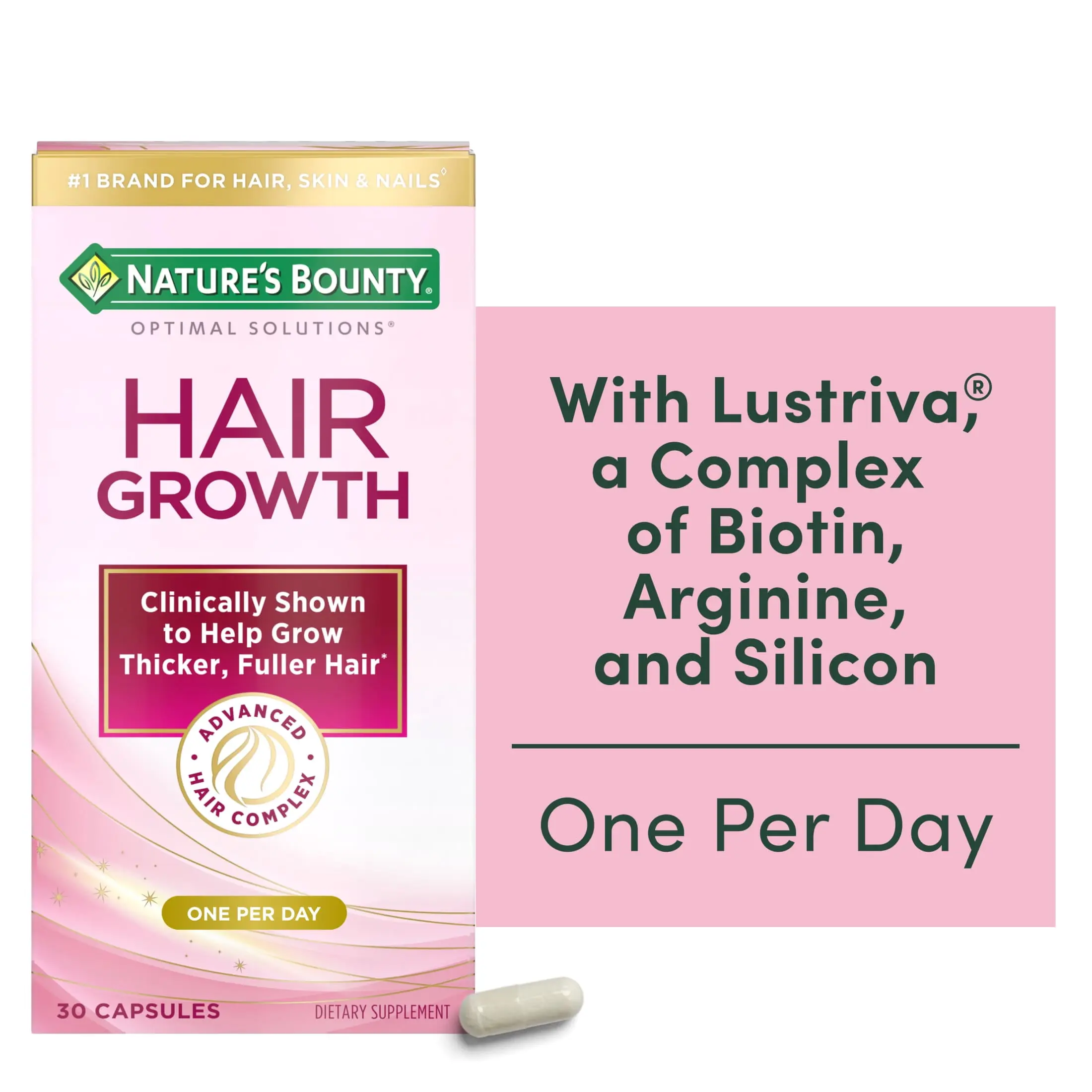 Nature’s Bounty® Optimal Solutions® Hair Growth Supplement for Women with Biotin Vitamin, Dietary Supplement, 30 Capsules