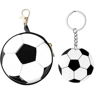 Coin Purse Keychain with Zipper Basketball Soccer Volleyball Baseball Coin Pouch Round Sports Tinplate Bag for Lover