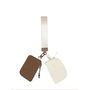 Brown/Ivory Mini Dual Pouch Wristlet Wallet for Women Zip Around Wristlet Keychain Wallet with 2 Wristlets Ideal for Dog Walking Coffee Runs & Lunch Break Essential