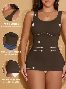 Women's Seamless Knit Tummy Control Fitted Tank Top, Strong Compression Waist Shaper Shapewear, Invisible Slimming Base Layer, Sienna Color Camisole, Underwear