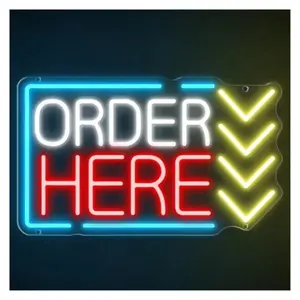 Sign Illuminated Order Here Neon Signs LED Signboards Light For Restaurants Coffee Shop Bars Snackery Wall Decorations Lights 40x24cm Sign Illuminated