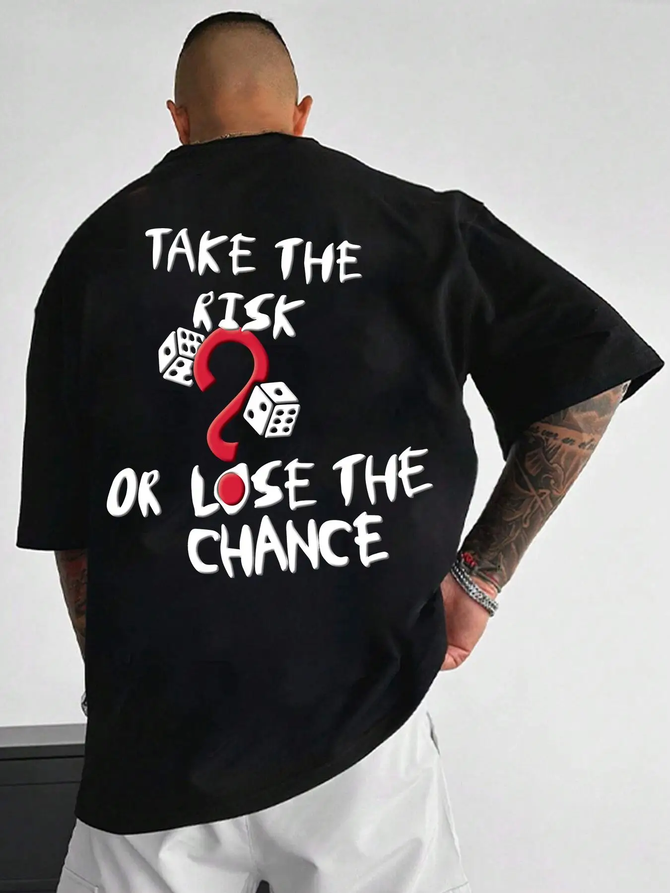 Men's Dice & Slogan Print Drop Shoulder Tee, Street Fashion Casual Soft Comfy Letter Print Half Sleeve Round Neck T-shirt for Daily Holiday Outdoor We