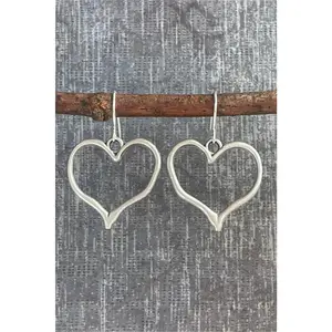 Silvery Heart Shape Hook Drop Earrings - Classic Design with Secure Clasp and Elegant Shape