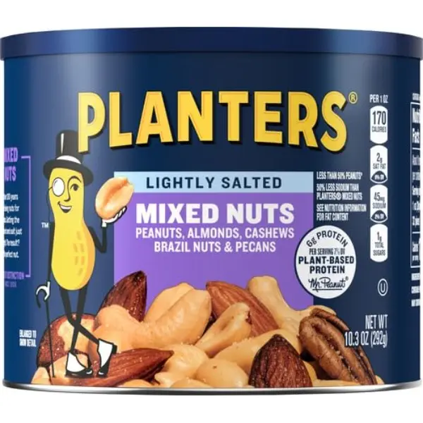 Lightly Salted Roasted Cashews & Almonds Mixed Nuts Snack - 10 Oz Canister, Plant-Based Protein Food, Salty Flavor Nut Snack, Almond