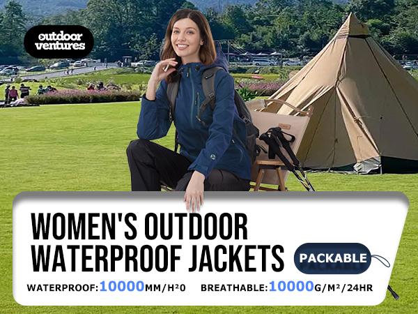 Outdoor Ventures Women's Packable Casual Polyester Long Sleeve Sporty Chic Waterproof Hooded Rain Jacket for Female Cycling Outdoor Ventures Women's Packable Casual Polyester Long Sleeve Sporty Chic Waterproof Hooded Rain Jacket for Female Cycling