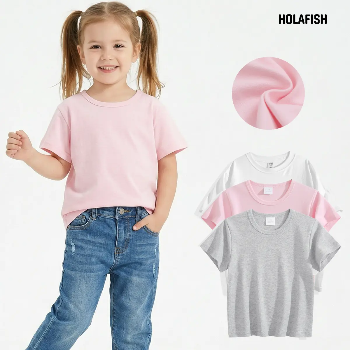 Holafish 3 Pack Toddler T-Shirts, Classic Unisex Short Sleeve Crewneck Tees in Soft 100% Cotton, All Seasons Athletic Playwear