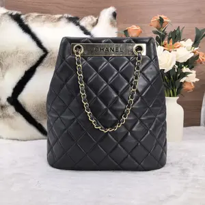 Pre-owned CHANEL Matelassé Quilted Bucket Bag with Metal Plaque 866