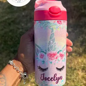 Kids 12oz unicorn tumbler with name