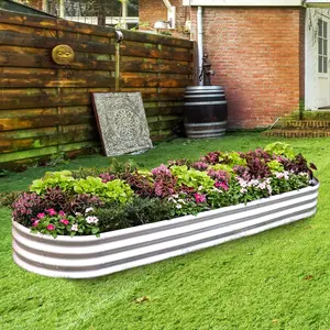 Silver 4ft Oval Galvanized Raised Garden Bed, Outdoor Metal Planter for Vegetables and More - Resistant to Rot