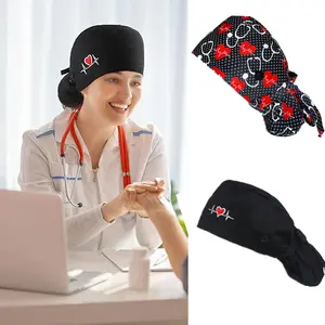 2pcs Nurse Caps for Women Nursing Working Caps with Button and Sweatband Adjustable Elastic Scrub Hats for Dentist