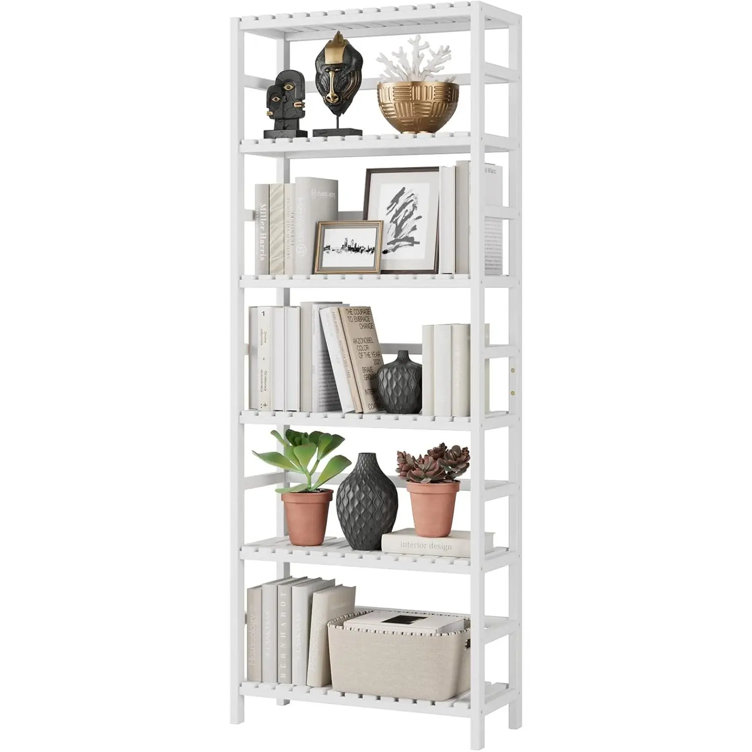 Shelf, 6 Tier Bookcase Storage Shelves, Tall Book Rack Shelving Unit, Multipurpose Storage Display Shelf Adjustable Storage Rack for Bathroom Home Office Living Room Kitchen, White