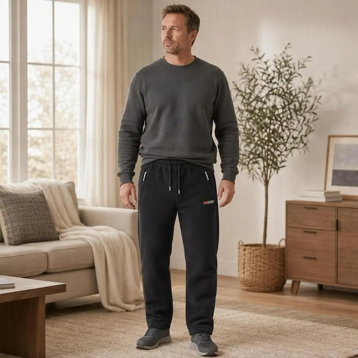 Men's Winter Double-Sided Fleece Lined Pants - Thick, Windproof, Thermal, Fitted H-Type Casual Athletic Sweatpants for Casual Wear Casual Fit Bottoms Classic