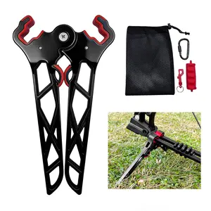 LISM Archery Bow Stand Folding Compound Bow Jack Lightweight Durable Bipod Stand for Outdoor Hunting Adjustable Jaws Universal Fit for Most Compound Bows with Mesh Bag Lockable Hook and Arrow Puller
