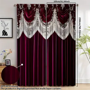 2D flat, 2-pack 2D digital printing process: Palace velvet art curtains, Heavy Curtain, creating a luxurious and elegant atmosphere, machine washable, suitable for living room, bedroom, balcony, study - universal curtain fabric for home decoration