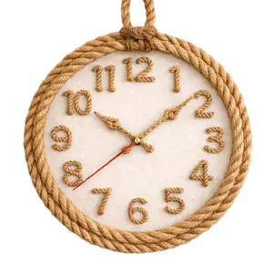 SOARRAE Handmade Rope Clock - Nautical Style Wall Clock with Durable Rope Frame and Easy-to-Read Numbers for Home Decor