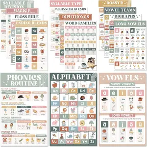 15 count Boho Phonics Posters for Classroom (11"x17") ESL Classroom Decorations, Vowel Posters for School, Sound Wall Phonics Routine, Alphabet, Diphthongs, Word Families, Vowel Sounds