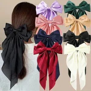 Trendy Bowknot Solid-Color Satin Ribbon Hair Clip, Fashion Hair Accessories for Women