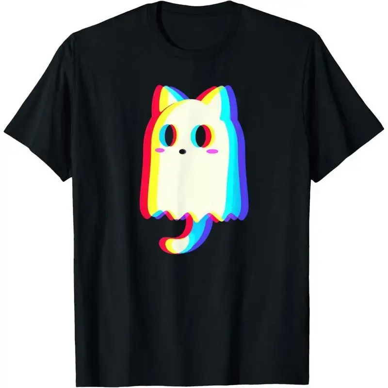Trippy Vaporwave Ghost Cat Halloween Techno Rave EDM Men Women  T-Shirt Graphic tees
