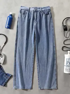 Men's Loose Stretch Button Fly Straight Leg Jeans, Classic Casual Comfy Pocket Denim Pants for Daily Wear, Fashion Men's Bottoms for All Seasons