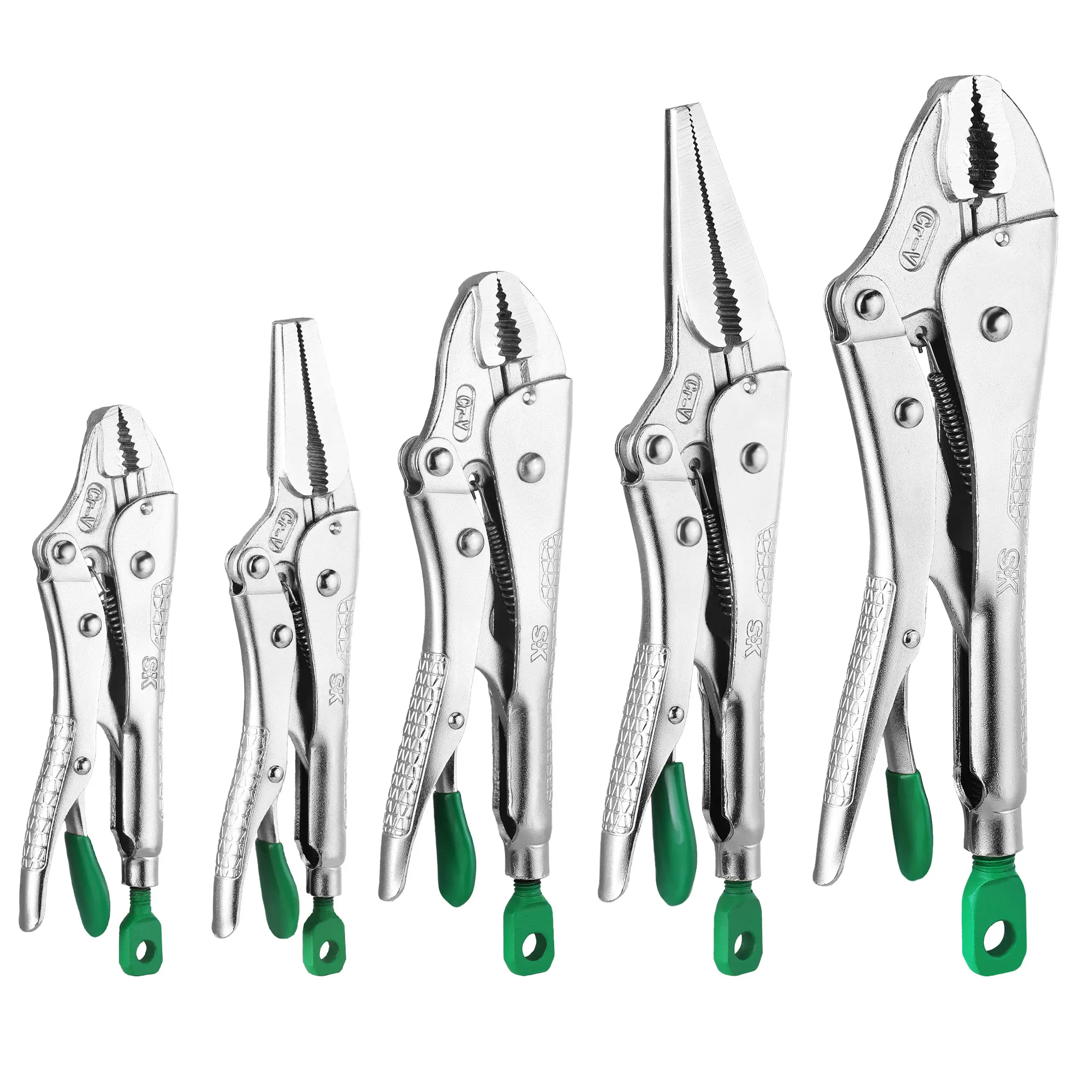 #fathersdaygift SK 5-Pack Locking Pliers Set, Long Nose & Curved Jaw Locking Pliers, Premium CR-V Construction, Ergonomic Anti-slip Handle, Ideal for Welding or Assembly, with Rolling Pouch