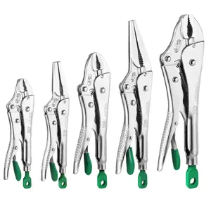 SK 5-Pack Locking Pliers Set, Long Nose & Curved Jaw Locking Pliers, Premium CR-V Construction, Ergonomic Anti-slip Handle, Ideal for Welding or Assembly, with Rolling Pouch