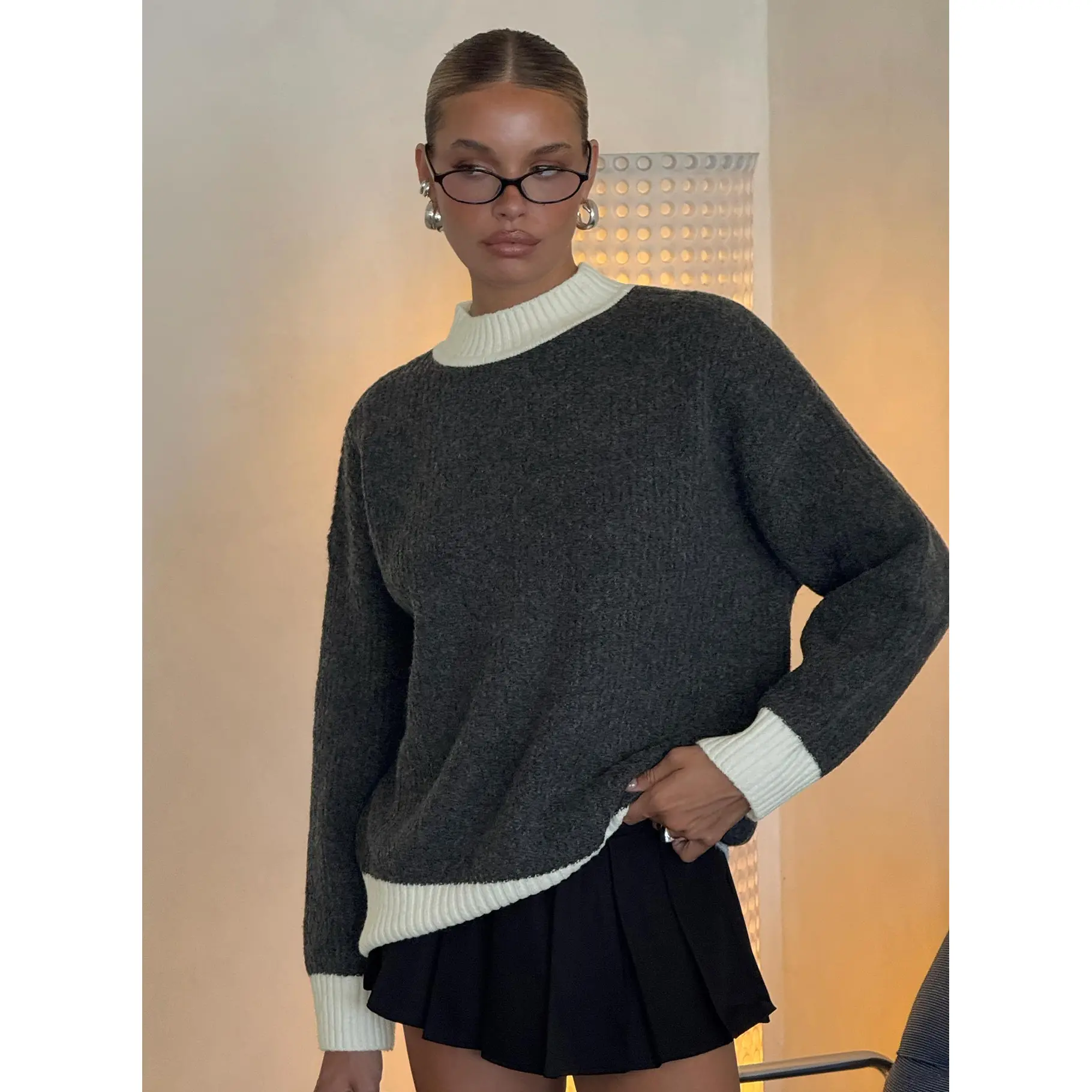 Broken Hearts Club Knit Sweater Grey