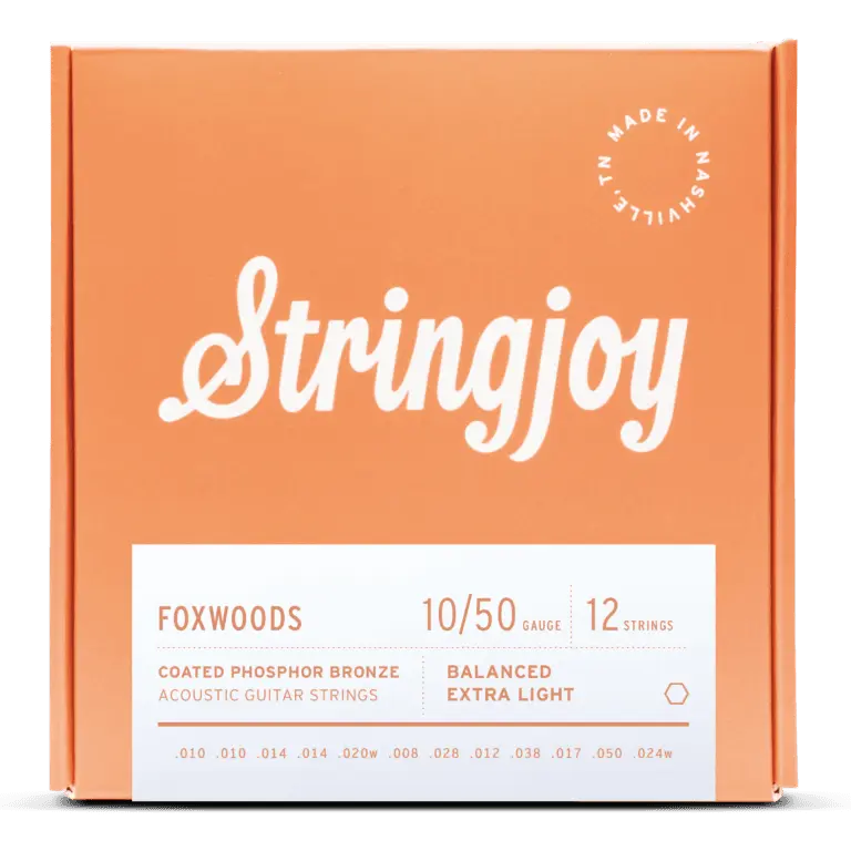 Stringjoy 12-String Acoustic Guitar Strings - Extra Light Gauge Foxwoods, Coated Phosphor Bronze with Cleaner Coating, .010-.014-.020W-.028-.012-.038-.017-.050-.024W, 2-3x Longevity, Excellent Protection, Bright Tone, Musical Instruments Accessories
