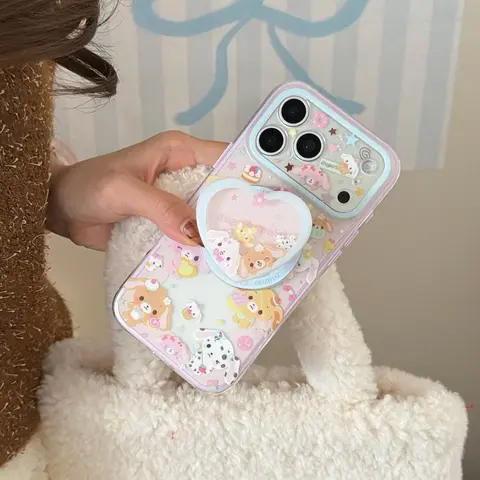 Rainbow Dessert Bunny Cute Phone Case, Heart Stand Holder, Compatible with iPhone 17 Pro Max, 16 Pro Max, 15 Pro Max, 14 Pro, 13