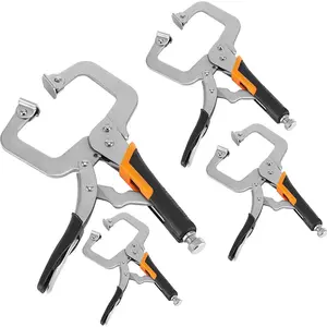 4 Pack 6" 9" 11" 14"  Clamp C-Clamp Locking Pliers, Adjustable Vise Grip Clamps with Swivel Pad and Rubber Handle, Pocket Hole Clamp for Woodworking, Welding, Aligning