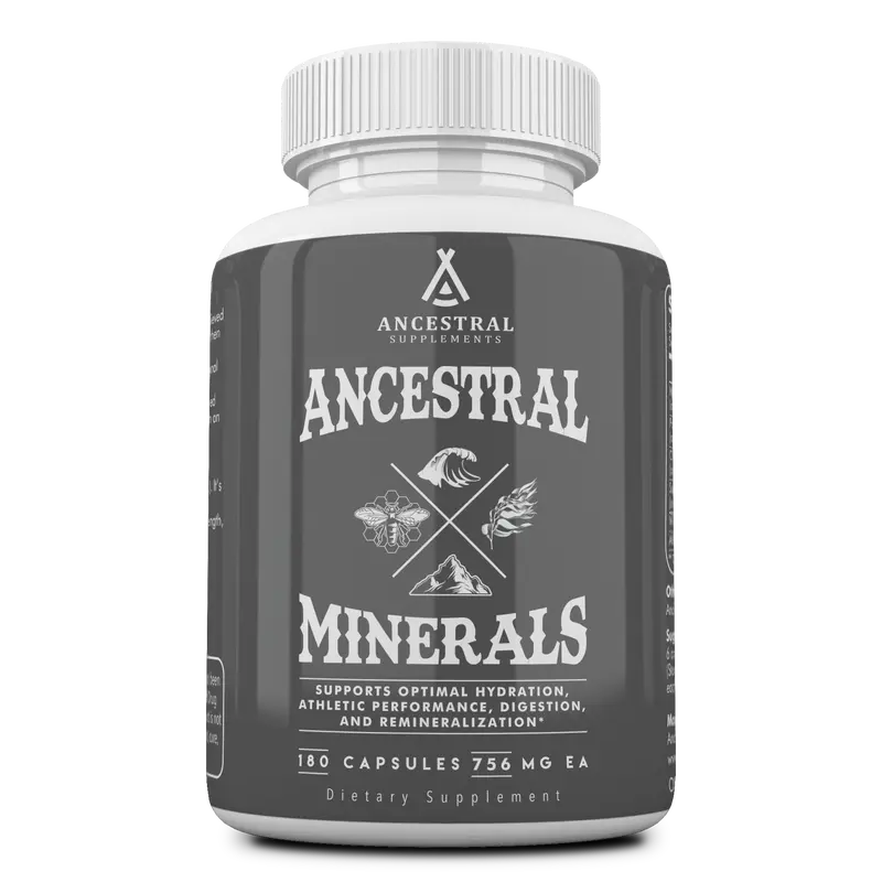 Ancestral Minerals Real Electrolytes with Magnesium Potassium Sodium 180 Capsules Supports Optimal Hydration Immune Health Athletic Performance Digestion and Remineralization Dietary Supplement - Fitness Balanced Nutrition Essential Nutrients