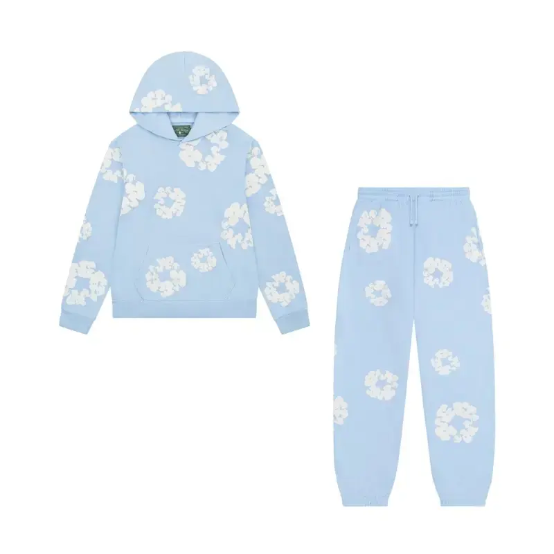 The Cotton Wreath Hoodie & Sweatpants Set - Powder Blue | Cozy Unisex Loungewear Outfit 2025 matching sets Hip Hop Y2K Hooded Sweatshirt Suit outfit sets women Letter Print Drop Shoulder Outfit Set