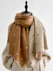 Women's Elegant Fall Winter Scarf, Heart Print Shawl, Soft Thick Woven Fabric, Fashion Multi-Functional Neck Warmer, Daily Use, Fluffy Soft Scarf
