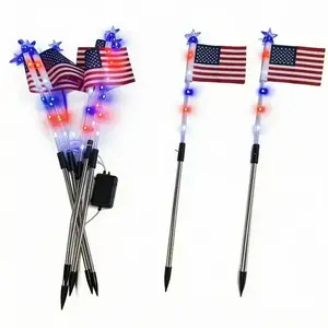 8 Pack Solar American Flag Pathway Lights - Patriotic Red White Blue Outdoor Stake Waterproof LED Lights with 8 Modes, Decorations 4th of July Memorial Day & Independence Day Yard Garden