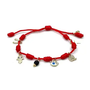 Seven Knots Powerful Handmade Amulet Bracelet for Women – Red Cord with Unique Charms & Eye Design, Handcrafted Jewelry