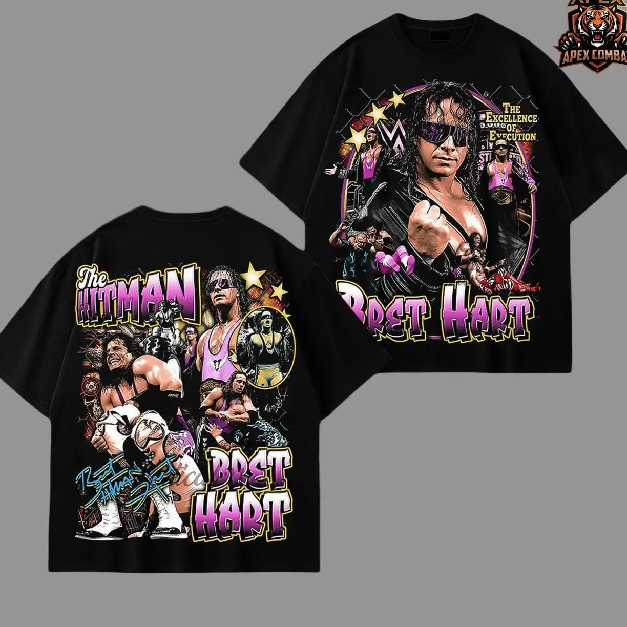 Bret Hart The Hitman Vintage Wrestling Graphic T-Shirt, Retro 90s WWF Style Tee, Oversized Heavyweight Cotton Streetwear, Tribute Tee for Fans of Bret Hart, Gift for Wrestling Lovers and Streetwear Enthusiasts ND0
