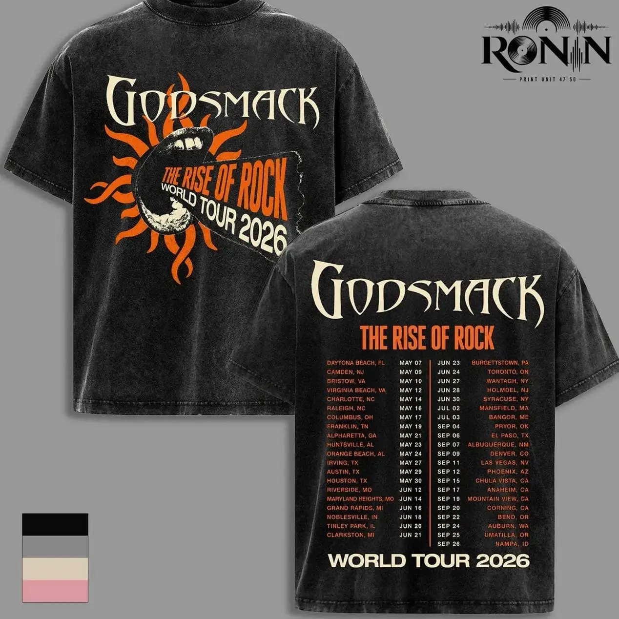 Godsmack The Rise of Rock World Tour 2026 Vintage Washed T Shirt, Double Sided Rock Band Concert Tee, Heavyweight Cotton Oversized Graphic Shirt, Unisex Music Fan Gift AEI