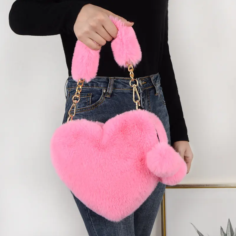 Heart Shaped Purse Fluffy Crossbody Bag with Chain Shoulder Strap Cute Clutch Special Occasions Heart Shaped Purse Fluffy Crossbody Bag with Chain Shoulder Strap Cute Clutch Special Occasions