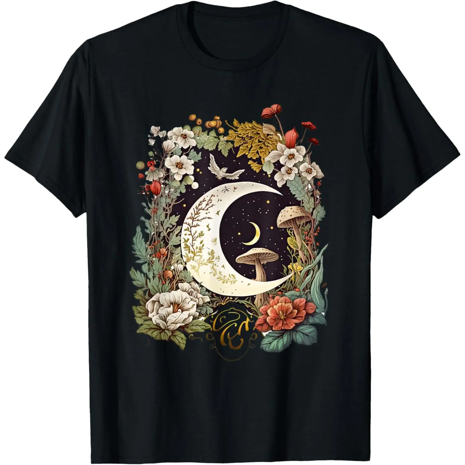 Men's Aesthetic Goblincore-Dark Cottagecore Mushroom Print Graphic Tee, Lightweight Shortsleeve Casual Menswear Sports Top with Breathable Fabrics, Graphic Tees, Round Neck