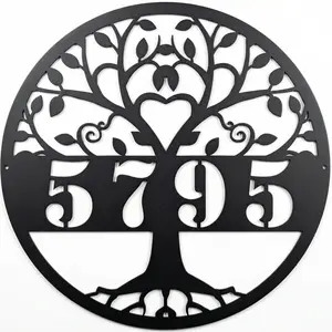 Custom Tree of Life Metal Sign Personalized Family Name Established Year Sign Custom House Number Address Plaque Metal Wall Art Decor for Outdoor Indoor Housewarming Anniversary Gift