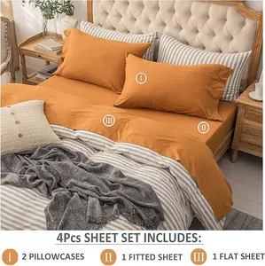4-Piece Washed   Sheet  | Wrinkle-Free, Machine Washable, Ultra-Soft & Breathable | Luxury Hotel Style Bedding for Deep Sleep festive   reversible quilt santa claSheet fadeSatin Schunky duvet insecustthrow blankets Bright Pink Striped Twin XL Set