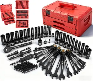 Premium 132-Piece Mechanics Tool Set, SAE/Metric 1/4" & 3/8" Drive Socket Set, Ratcheting Wrenches, Extensions & Adapters, Quick-Release Ratchet, Professional Auto Repair Tool Kit with Storage Case, Christmas Gift