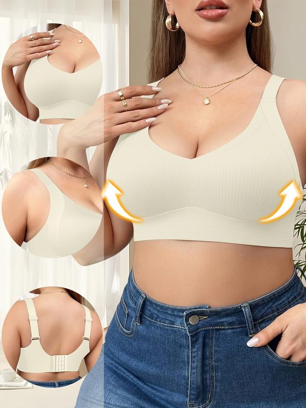 Women's Seamless Bra Set of 6, Wide Shoulder Straps, Medium Support, Plain Pattern, Sizes 1xl-4xl, Casual Daily Wear