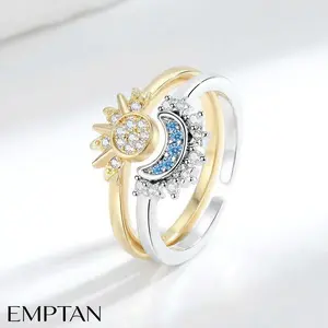 EMPTAN Sun and Moon Ring Set - Adjustable Matching Promise Rings for Couples, Best Friends, Women's Birthday Valentine's Day Jewelry Gift