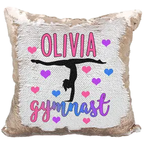 Handmade Personalized Gymnastics Heart Reversible Sequin Pillow Case